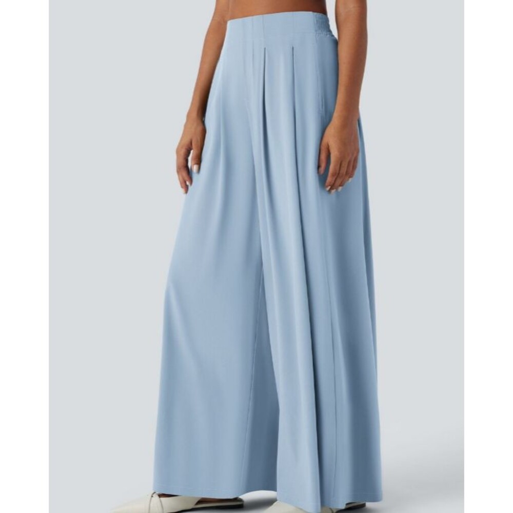 Halara Breezeful Light Blue Flowy Wide Leg Pleated Pull On Pants Size Large